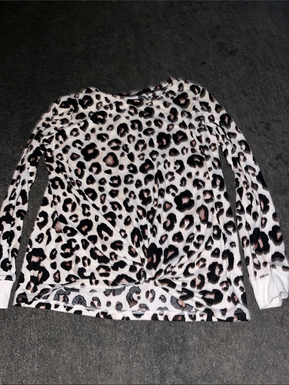 Leopard Twist-Front Long Sleeve Top - White Black Pink